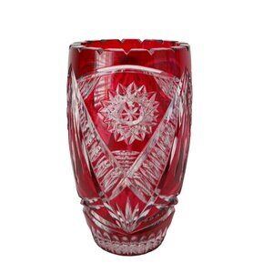 CRANBERRY  Red Pink Large Vase Cut-to-Clear Lead Crystal Bleikristall Germany